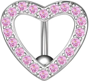 1 PC 14G Silver Love Heart Belly Button Rings with Clear Zircon Stainless steel Navel Reverse Hinged Hypoallergenic Piercing Jewelry for Women