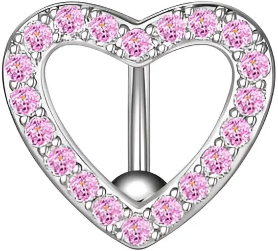 1 PC 14G Silver Love Heart Belly Button Rings with Clear Zircon Stainless steel Navel Reverse Hinged Hypoallergenic Piercing Jewelry for Women