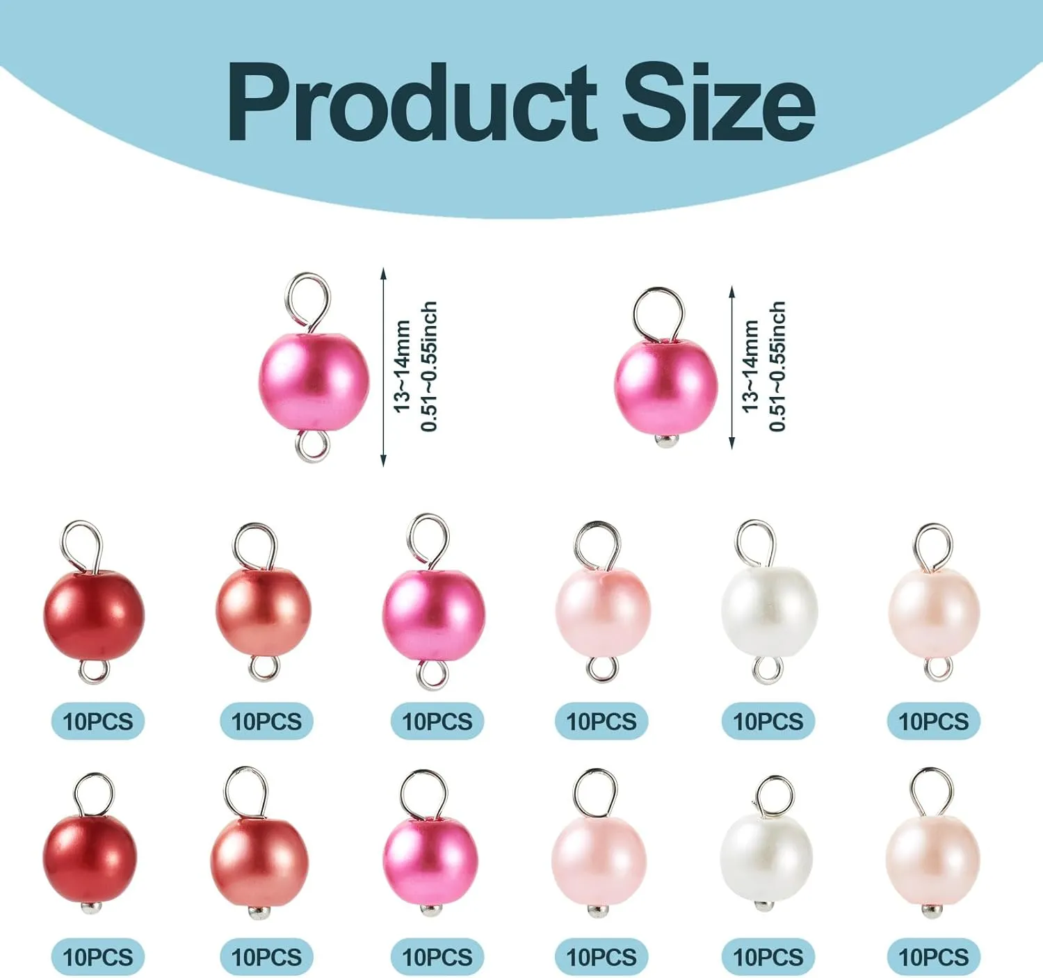 120 Pcs Round Glass Pearl Links Pendants Bracelets Necklace Earring Dangle Charms with Double Loops 12-13mm/13-14mm for Ocean Summer Jewelry Making Crafts