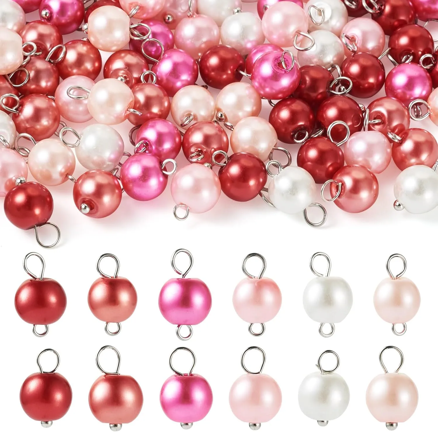 120 Pcs Round Glass Pearl Links Pendants Bracelets Necklace Earring Dangle Charms with Double Loops 12-13mm/13-14mm for Ocean Summer Jewelry Making Crafts