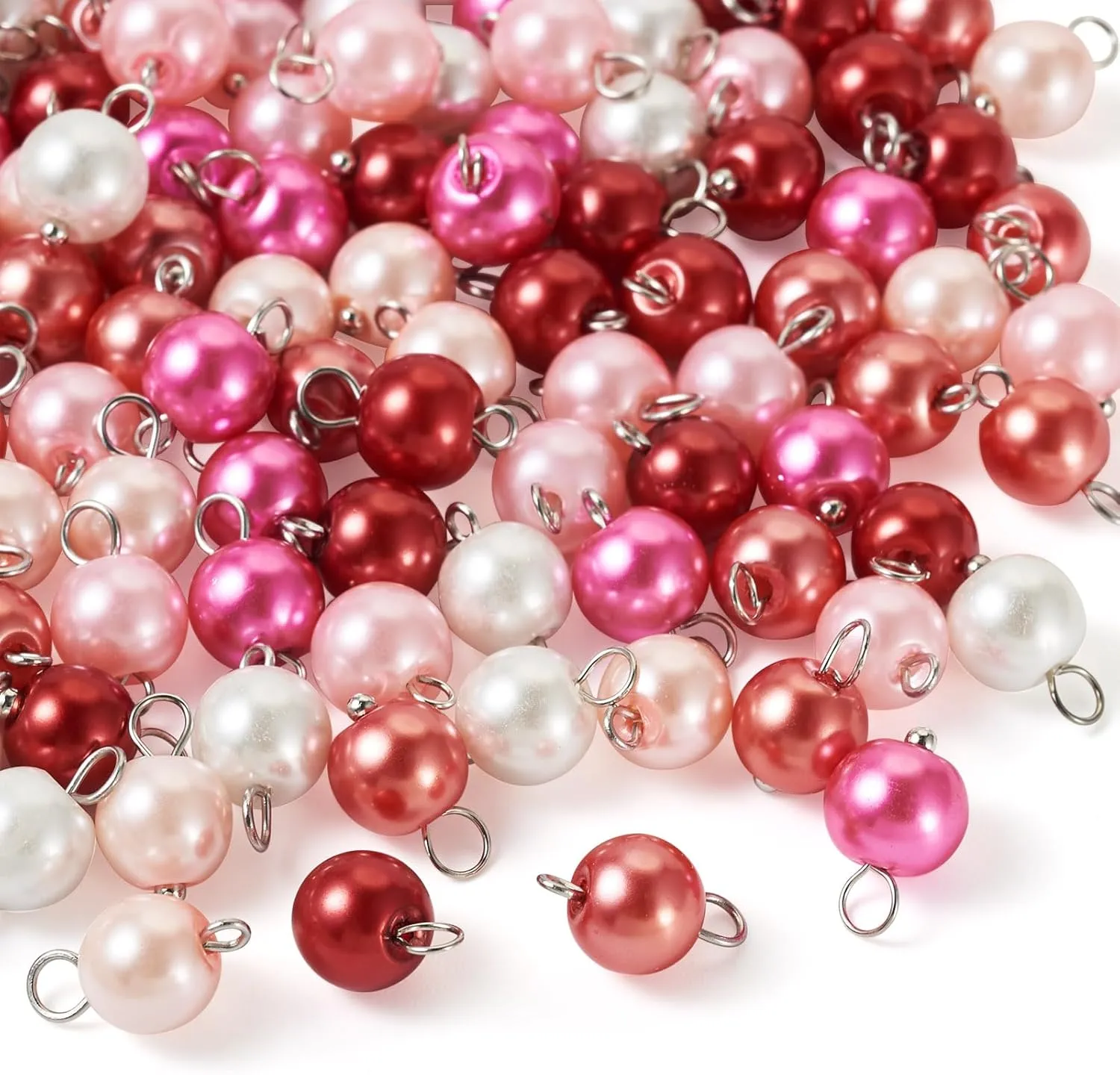 120 Pcs Round Glass Pearl Links Pendants Bracelets Necklace Earring Dangle Charms with Double Loops 12-13mm/13-14mm for Ocean Summer Jewelry Making Crafts