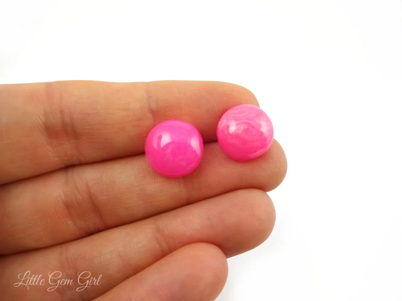 12mm Resin Pearl Glitter Swirl Stud Earrings with Titanium or Stainless Steel Posts for Sensitive Ears - Hypoallergenic and Nickel Free (Hot Pink)