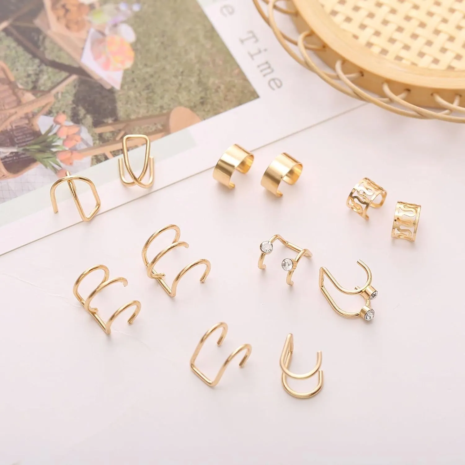 12PCS Ear Cuffs Set for Women Non Piercing Cuff Earrings Sparking Adjustable Helix Wrap Earrings Set Clip on Cartilage