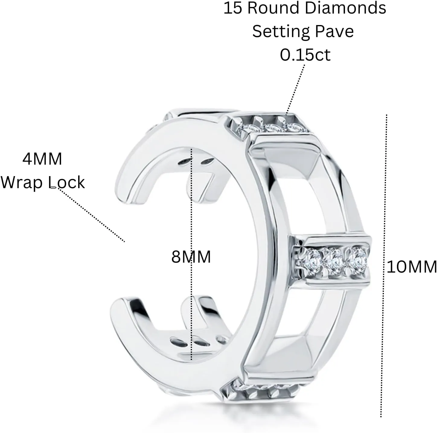 14k Gold Ear Cuff Earring, Pav Diamond(0.15) Belt Earring, No Piercing Open Box Ear Wrap, Elegant Body Jewelry, Gift for Her.