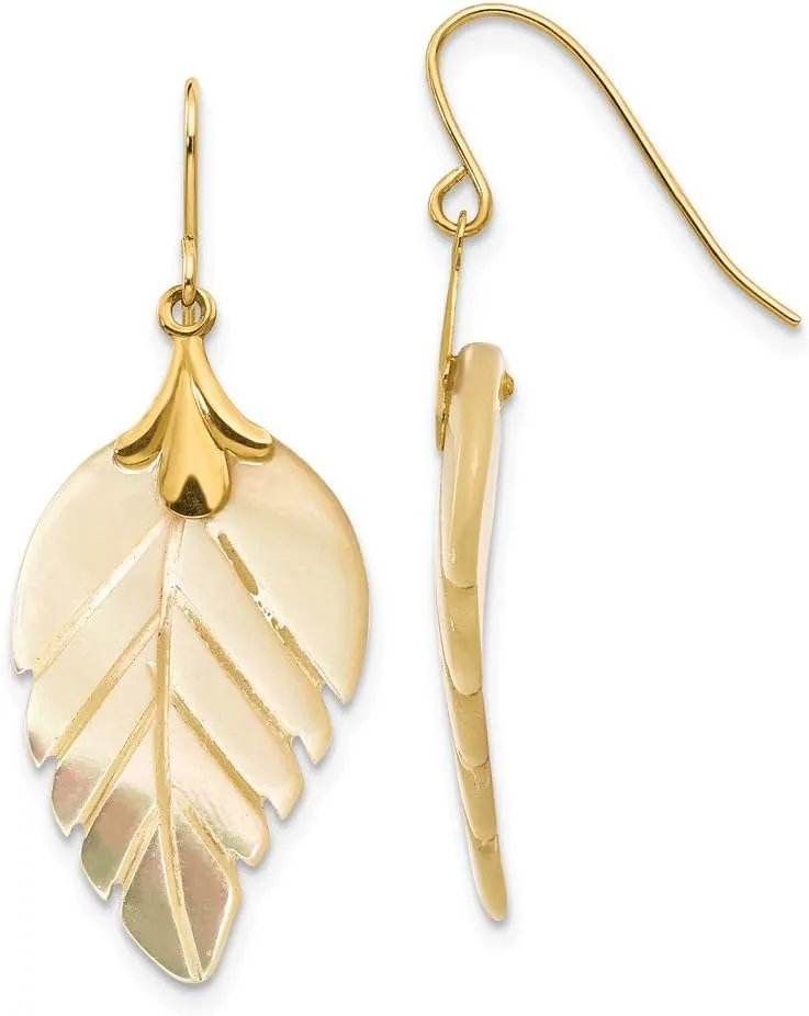 14K Madi K Mother Of Pearl Leaf Dangle Earrings