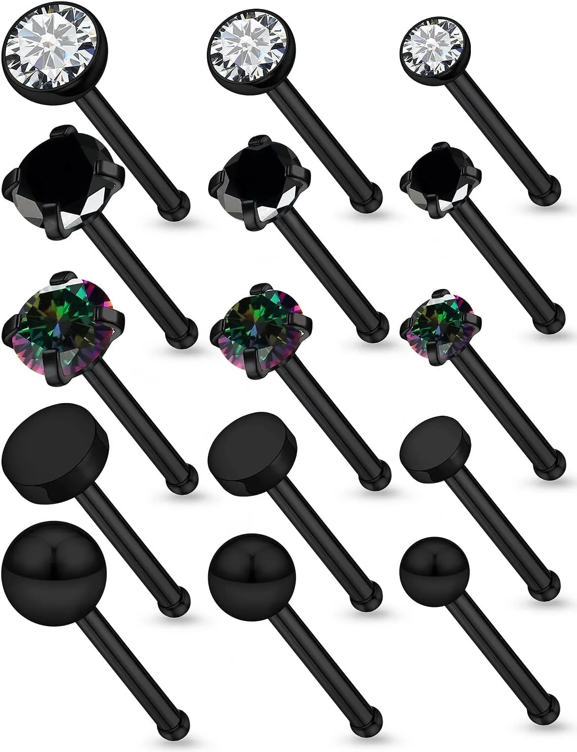 18G 20G Nose Rings Studs Piercing Jewelry for Women 316L Surgical Steel L Shaped Screw Straight Nose Rings Studs Hypoallergenic Nostril Piercing Jewelry for Women Men CZ 2mm 2.5mm 3mm
