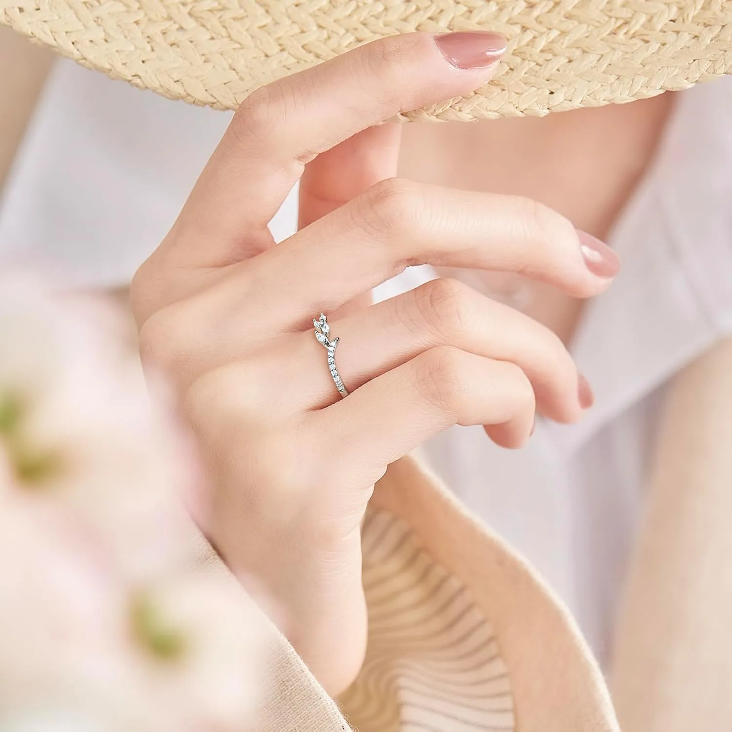 18K Gold Open Eternity Band Rings for Women - CZ Stones Thin Full Stackable Simulated Diamond Rings - Cute Half Pave Anniversary Dainty Statement 5/6/7/8/9/10