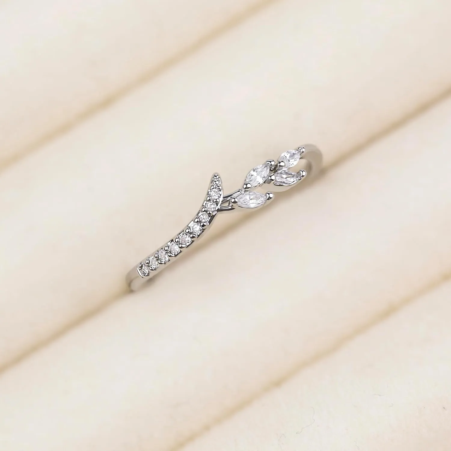 18K Gold Open Eternity Band Rings for Women - CZ Stones Thin Full Stackable Simulated Diamond Rings - Cute Half Pave Anniversary Dainty Statement 5/6/7/8/9/10