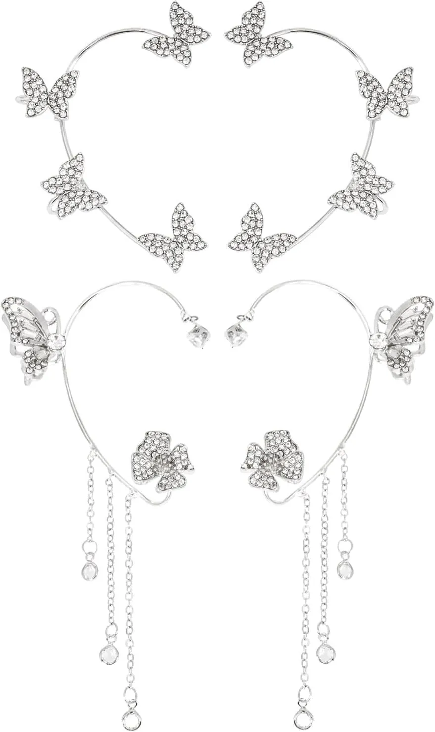 2 Pairs Earrings Ear Cuffs, Wrap Crawler Zircon Tassels Earrings, Fairy Right Left No Piercing Ear Clip Ear Jewelry Gift
