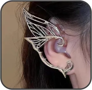 2 PCS Vintage Elf Ear Cuff Piercing Wings Elf Ear Cuff Piercing Wings Cartilage Climber Ear Wrap Fairy Stud Earrings Halloween Costume Cosplay