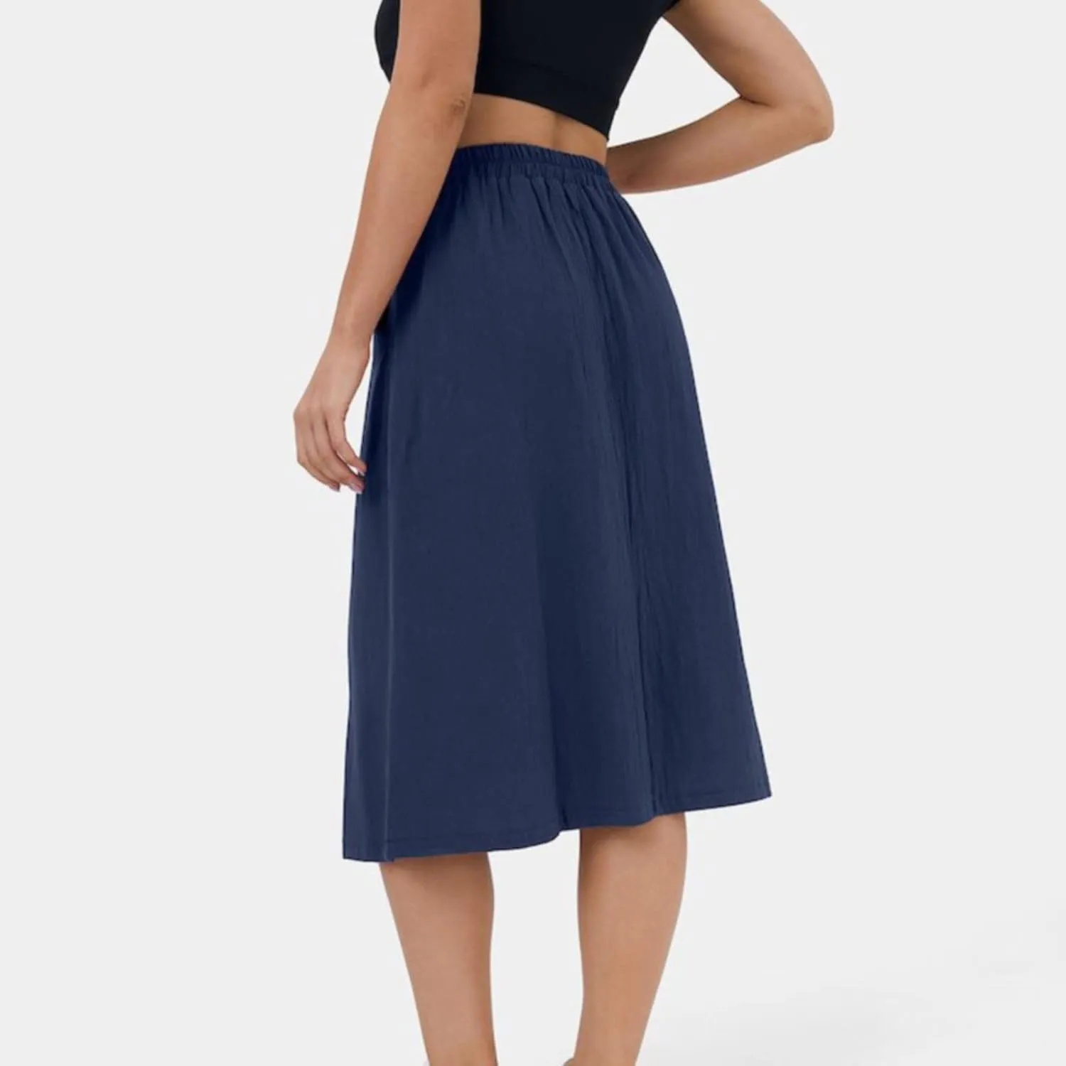 2023 Women Casual Skirts Frill Tie Waist A Line Midi Skirt with Pockets Sparkly Skirts