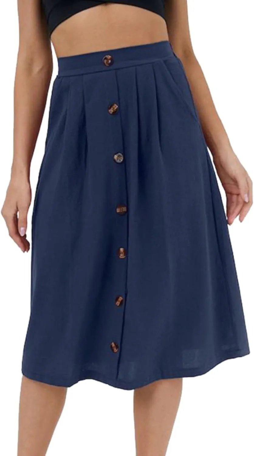 2023 Women Casual Skirts Frill Tie Waist A Line Midi Skirt with Pockets Sparkly Skirts