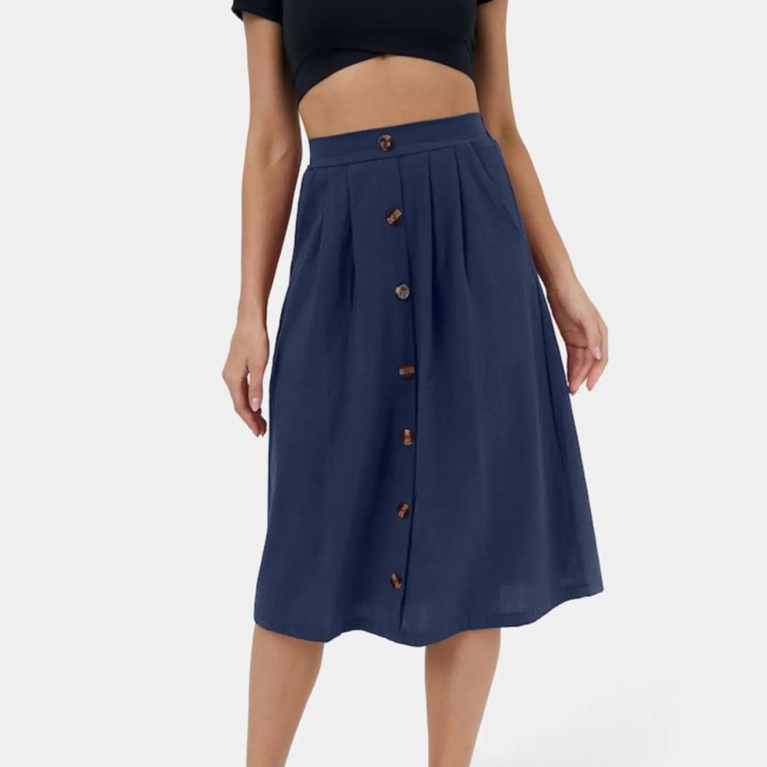 2023 Women Casual Skirts Frill Tie Waist A Line Midi Skirt with Pockets Sparkly Skirts