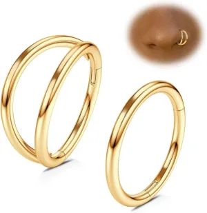 20G 18G 16G 14G Hoop Nose Rings: 7mm 8mm 9mm 10mm 12mm 2 Pcs Surgical Steel Septum Rings Clicker for Lip Cartilage Helix Tragus Conch Rook Daith Lobe Seamless Hoop Unisex Hinged Body Piercing Jewelry