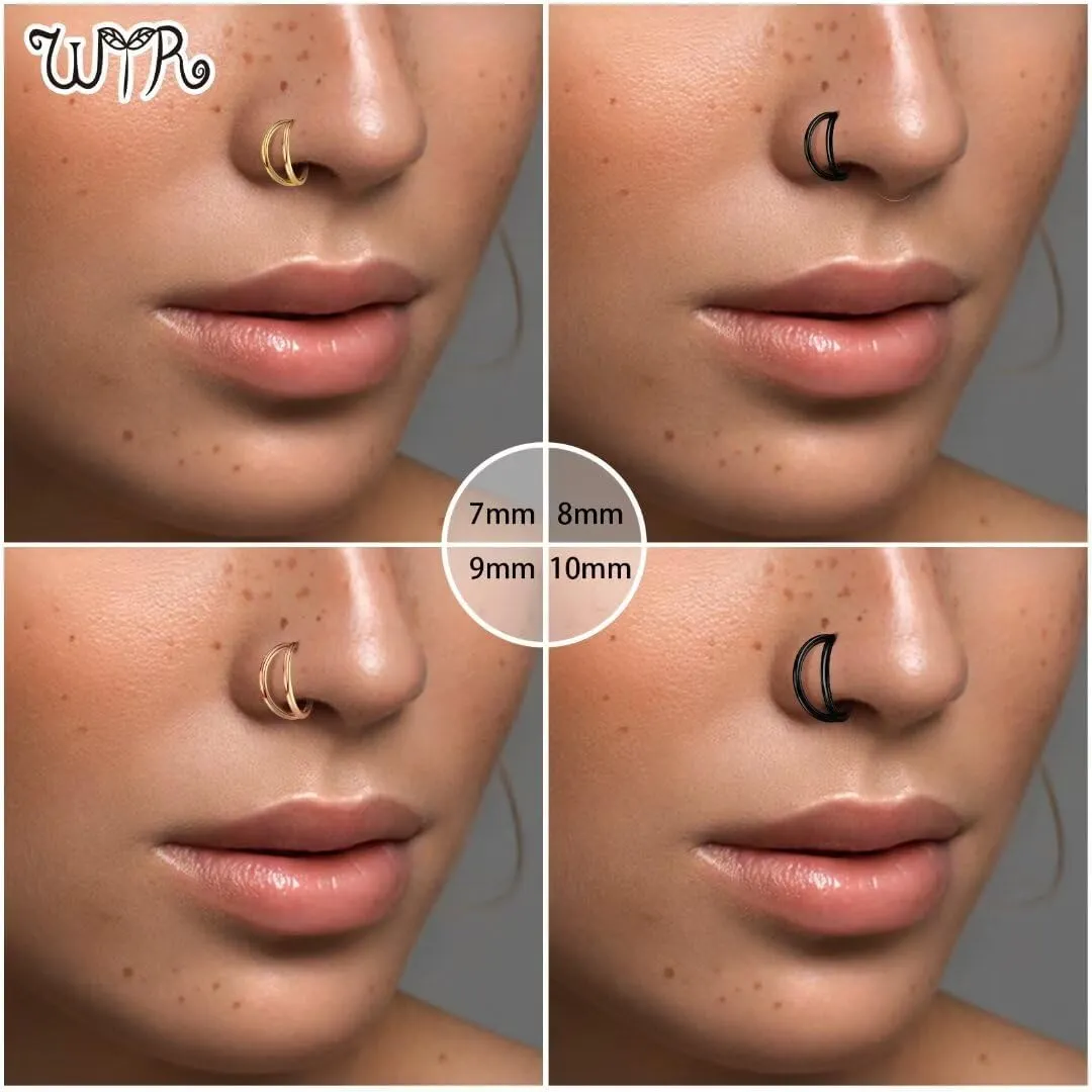 20G 18G 16G 14G Hoop Nose Rings: 7mm 8mm 9mm 10mm 12mm 2 Pcs Surgical Steel Septum Rings Clicker for Lip Cartilage Helix Tragus Conch Rook Daith Lobe Seamless Hoop Unisex Hinged Body Piercing Jewelry