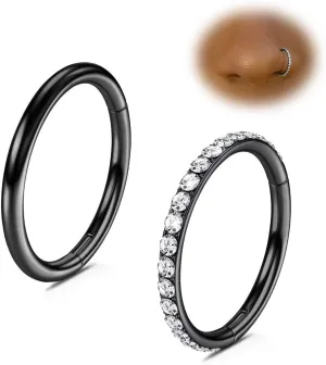 20G 18G 16G 14G Hoop Nose Rings: 7mm 8mm 9mm 10mm 12mm 2 Pcs Surgical Steel Septum Rings Clicker for Lip Cartilage Helix Tragus Conch Rook Daith Lobe Seamless Hoop Unisex Hinged Body Piercing Jewelry