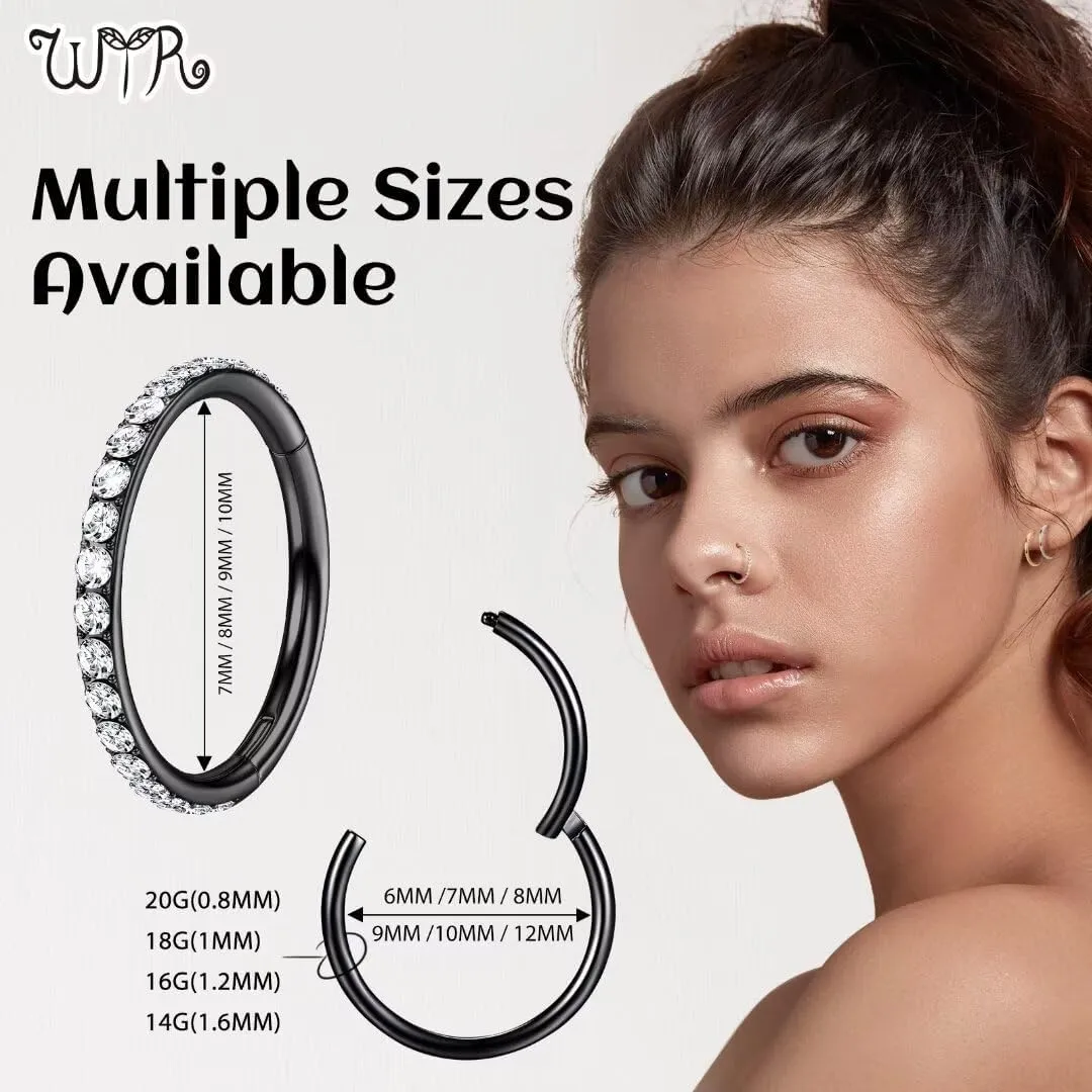 20G 18G 16G 14G Hoop Nose Rings: 7mm 8mm 9mm 10mm 12mm 2 Pcs Surgical Steel Septum Rings Clicker for Lip Cartilage Helix Tragus Conch Rook Daith Lobe Seamless Hoop Unisex Hinged Body Piercing Jewelry