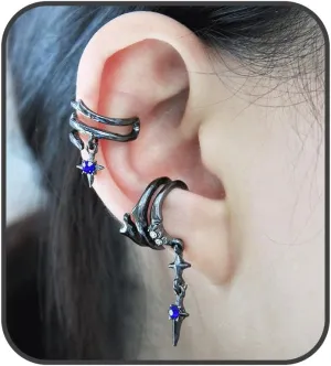 2pcs Gothic Ear Cuff Earring for Women Non Pierced Ear Cartilage Clip Ear Bone Clip On Climber Adjustable Vintage Cross Dangle Earrings Cosplay Costume Jewelry