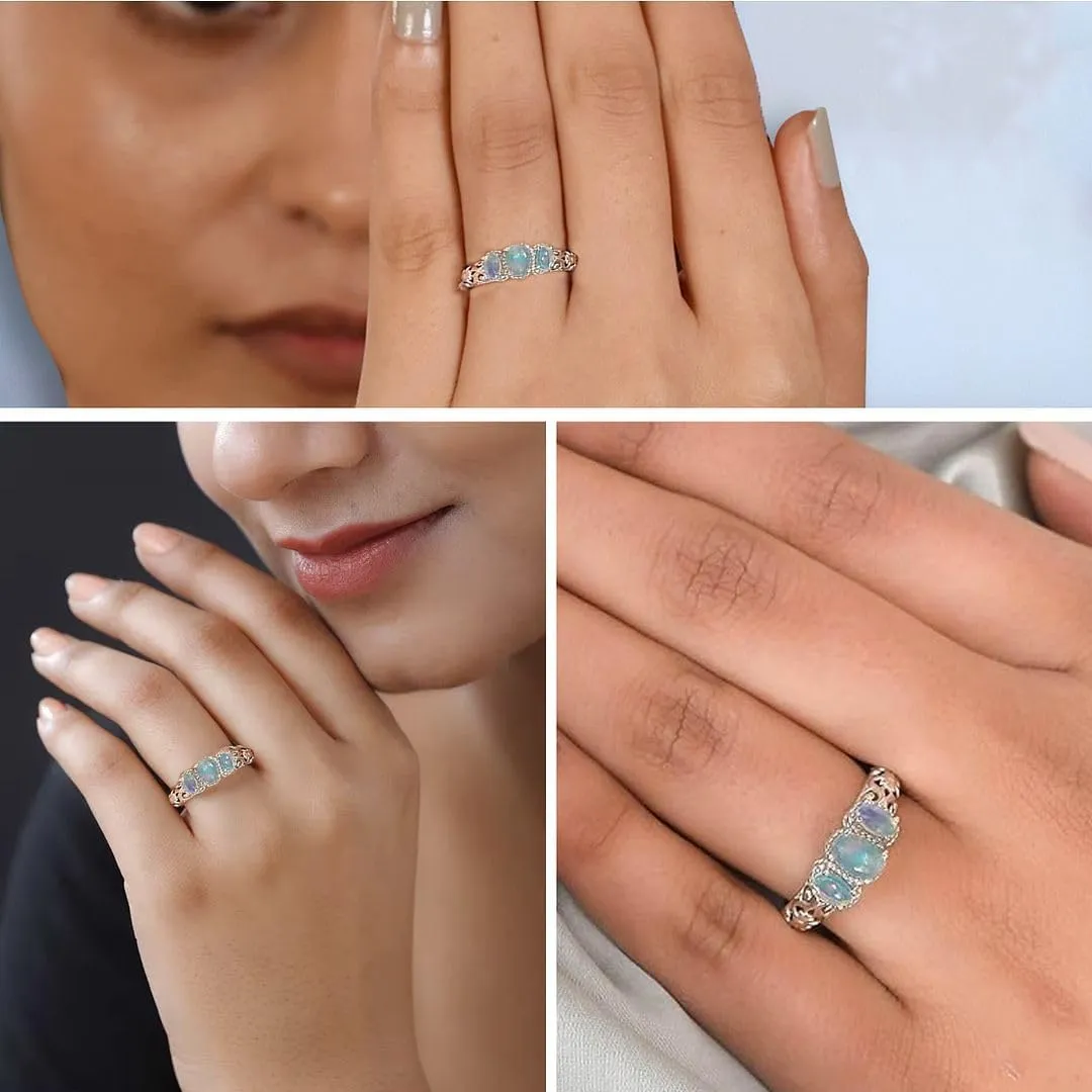3 Birthstone Rings for Women in 925 Sterling Silver with Platinum Plated Daughters Mothers Ring - Gemstone Jewelry Birthday for Her Birthday Gifts