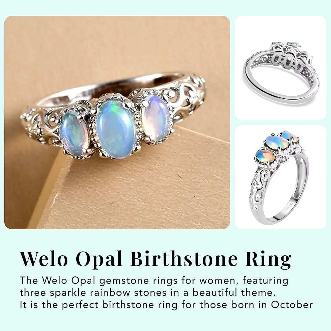 3 Birthstone Rings for Women in 925 Sterling Silver with Platinum Plated Daughters Mothers Ring - Gemstone Jewelry Birthday for Her Birthday Gifts
