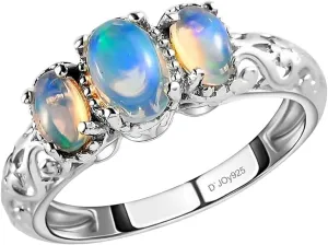 3 Birthstone Rings for Women in 925 Sterling Silver with Platinum Plated Daughters Mothers Ring - Gemstone Jewelry Birthday for Her Birthday Gifts