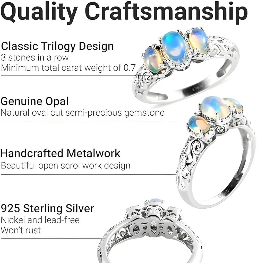 3 Birthstone Rings for Women in 925 Sterling Silver with Platinum Plated Daughters Mothers Ring - Gemstone Jewelry Birthday for Her Birthday Gifts