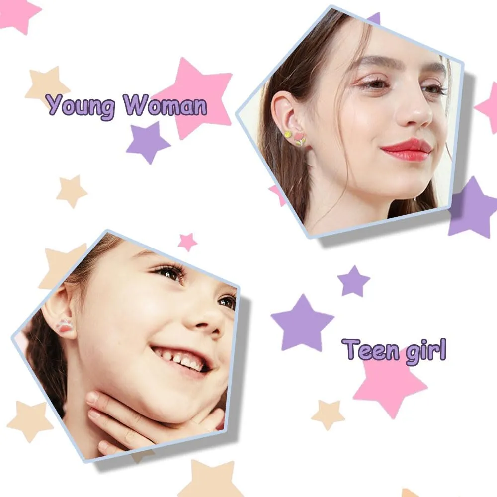 3 Pairs Exquisite Ceramic Resin Studs Set Rabbit Carrot Watermelon Earring Cute Cat's Paw Tulip Windmill Acorn Mushroom Earrings Opal Summer Fresh Stud for Women