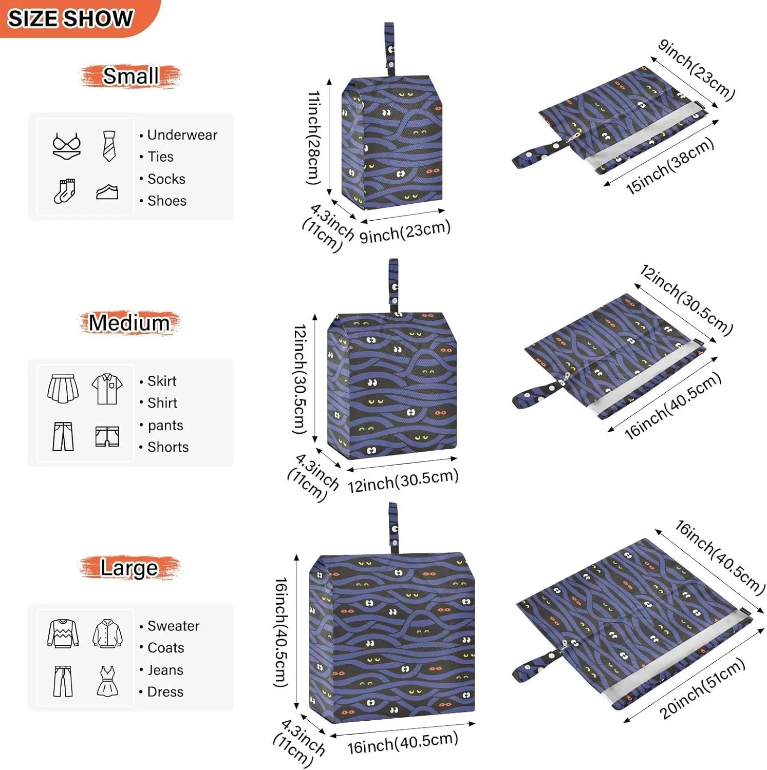 3 Set Travel Packing Cubes For Suitcases, Mistery Eyes Halloween, Stackable, Garment Bag Closet Storage, Luggage Space Saver, Luggages Management Personnel