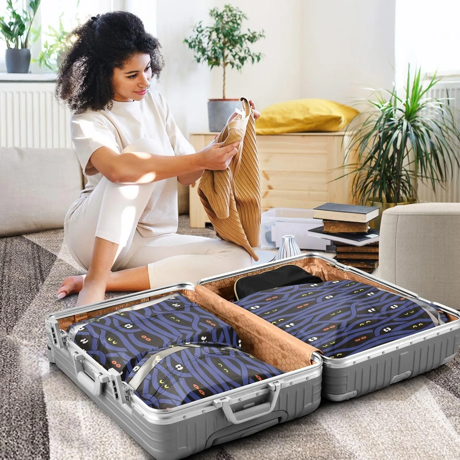 3 Set Travel Packing Cubes For Suitcases, Mistery Eyes Halloween, Stackable, Garment Bag Closet Storage, Luggage Space Saver, Luggages Management Personnel