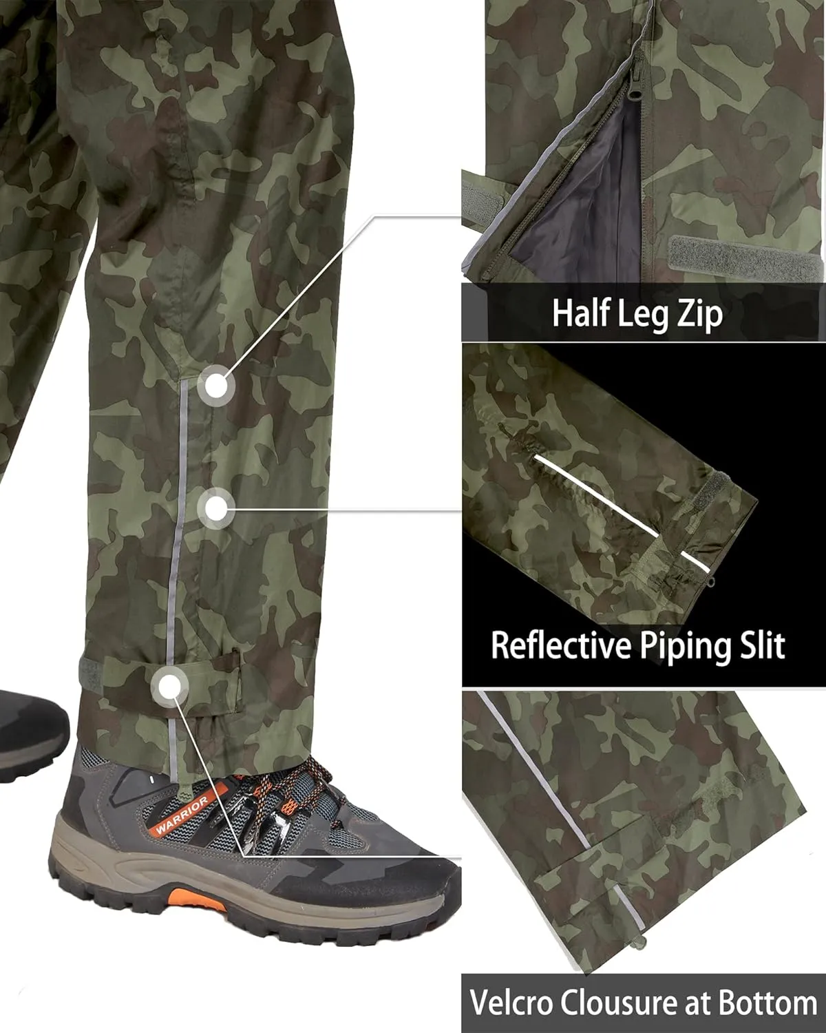 33,000ft Men's Rain Pants, Waterproof Rain Over Pants, Windproof Outdoor Pants for Hiking, Fishing