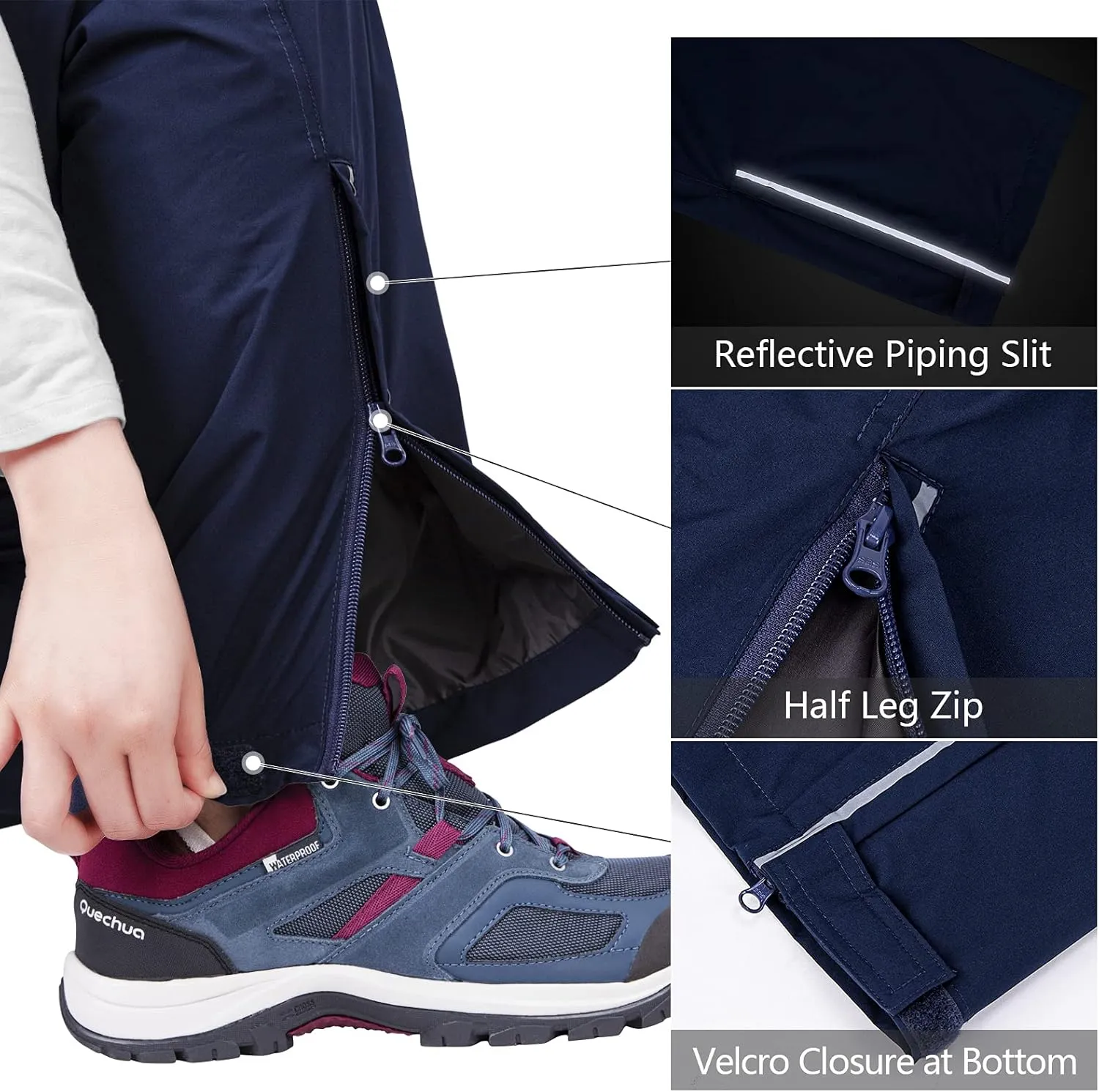 33,000ft Women's Rain Pants, Lightweight Waterproof Rain Over Pants, Windproof Hiking Pants for Outdoor, Fishing, Rainy Day