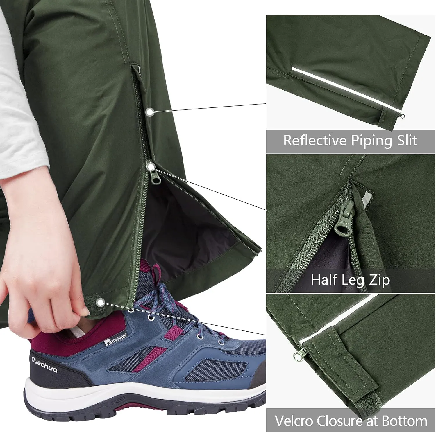 33,000ft Women's Rain Pants, Lightweight Waterproof Rain Over Pants, Windproof Hiking Pants for Outdoor, Fishing, Rainy Day