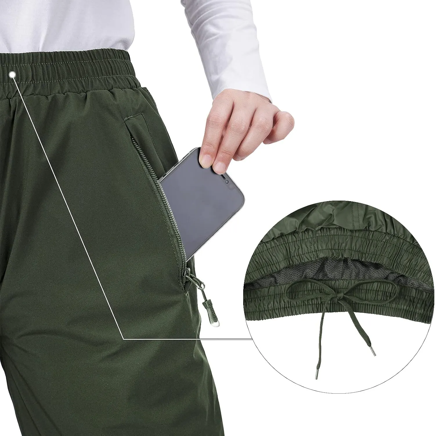 33,000ft Women's Rain Pants, Lightweight Waterproof Rain Over Pants, Windproof Hiking Pants for Outdoor, Fishing, Rainy Day
