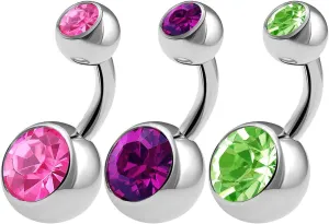 3PCS 316L Surgical Steel Short Belly Button Rings Studs 14 Gauge 1/4 6mm Rose Amethyst Peridot Shallow Navel Bar Jewelry 0638
