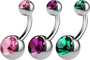 3PCS 316L Surgical Steel Short Belly Button Rings Studs 14 Gauge 1/4 6mm Rose Amethyst Shallow Navel Jewelry Choose Colors