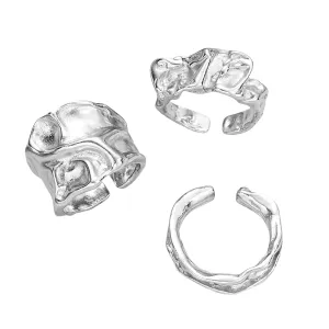 3Pcs 925 Sterling Silver Rings Chunky Rings for Women Handmade Hammered Open Adjustable Thumb Rings Stackable Thick Rings for Men Boho Punk Style Rings Set Vintage Trendy Statement Rings Jewelry Gift