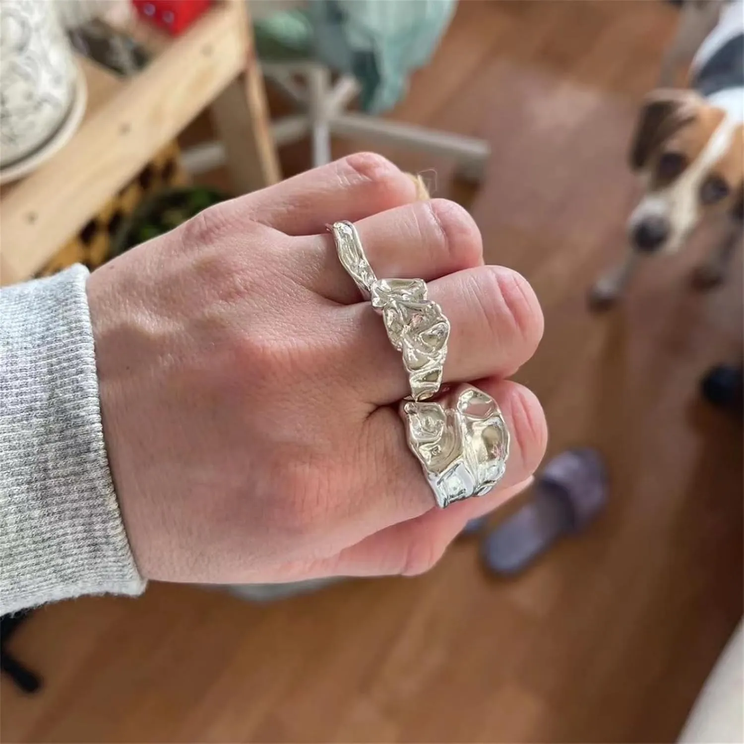 3Pcs 925 Sterling Silver Rings Chunky Rings for Women Handmade Hammered Open Adjustable Thumb Rings Stackable Thick Rings for Men Boho Punk Style Rings Set Vintage Trendy Statement Rings Jewelry Gift