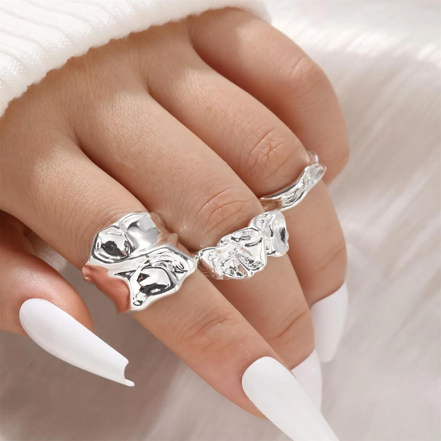 3Pcs 925 Sterling Silver Rings Chunky Rings for Women Handmade Hammered Open Adjustable Thumb Rings Stackable Thick Rings for Men Boho Punk Style Rings Set Vintage Trendy Statement Rings Jewelry Gift