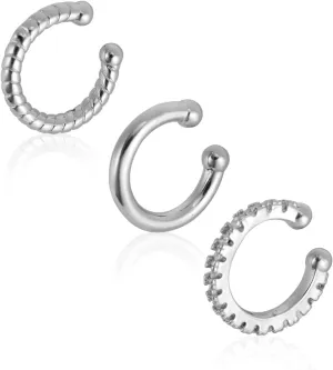 3pcs Ear Cuffs Non Piercing for Women, Trendy Cuff Earrings Cubic Zirconia Twist and Simple Hoop Cartilage Earring Jewelry Gifts