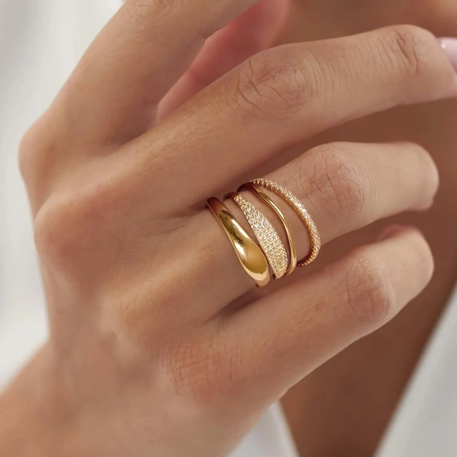 3PCS Gold Rings Set For Women Dainty 14K Gold Plated Rings CZ Stackable Gold Rings For Women Non Tarnish Size 6-10