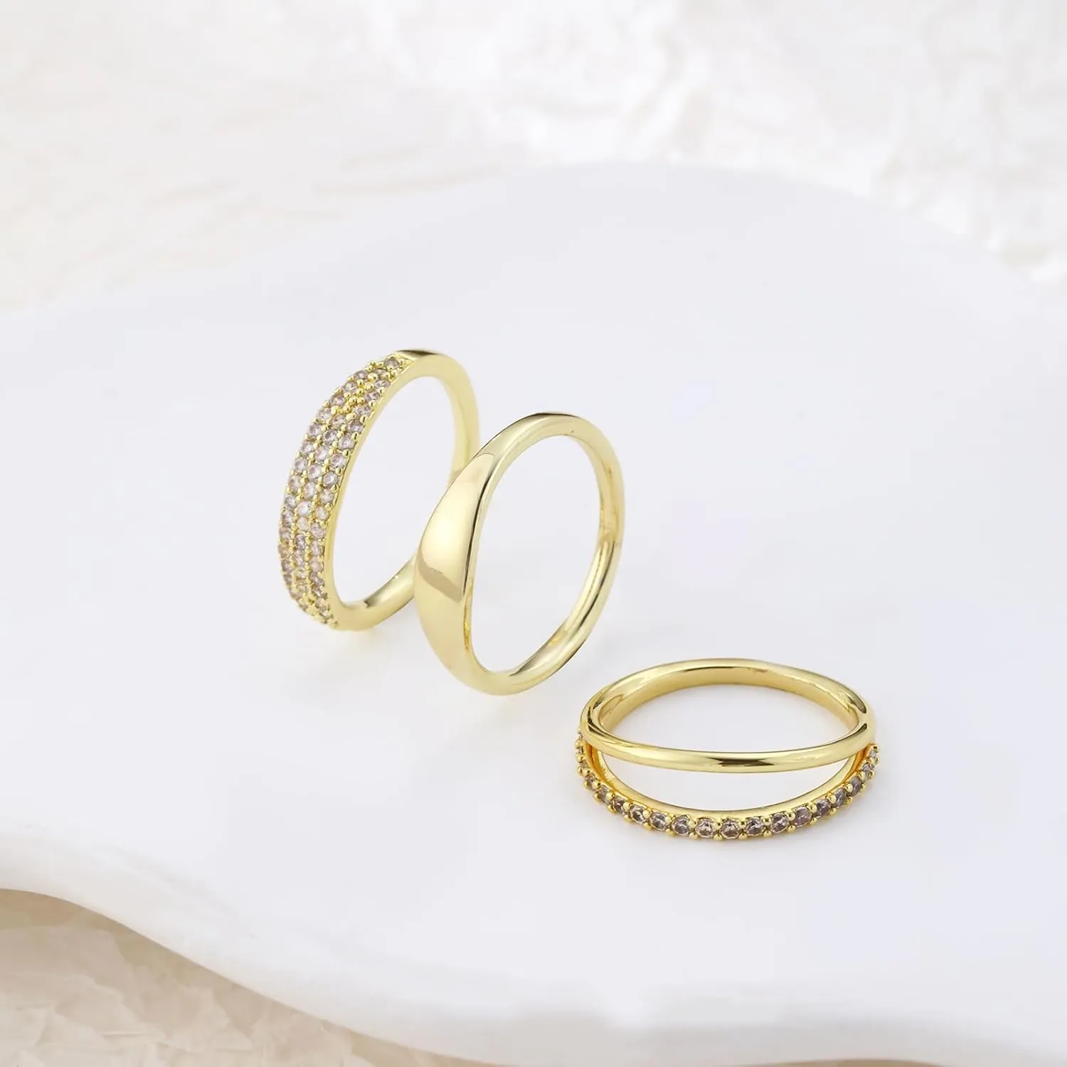 3PCS Gold Rings Set For Women Dainty 14K Gold Plated Rings CZ Stackable Gold Rings For Women Non Tarnish Size 6-10