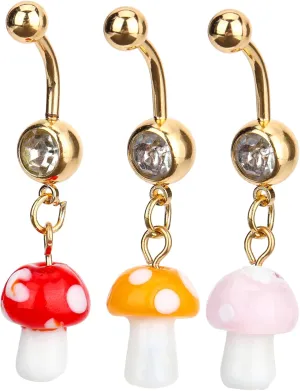 3Pcs Mushroom Belly Button Rings Durable Belly Piercing Jewelry Stylish Navel Barbells for present for Birthdays Special Occasions