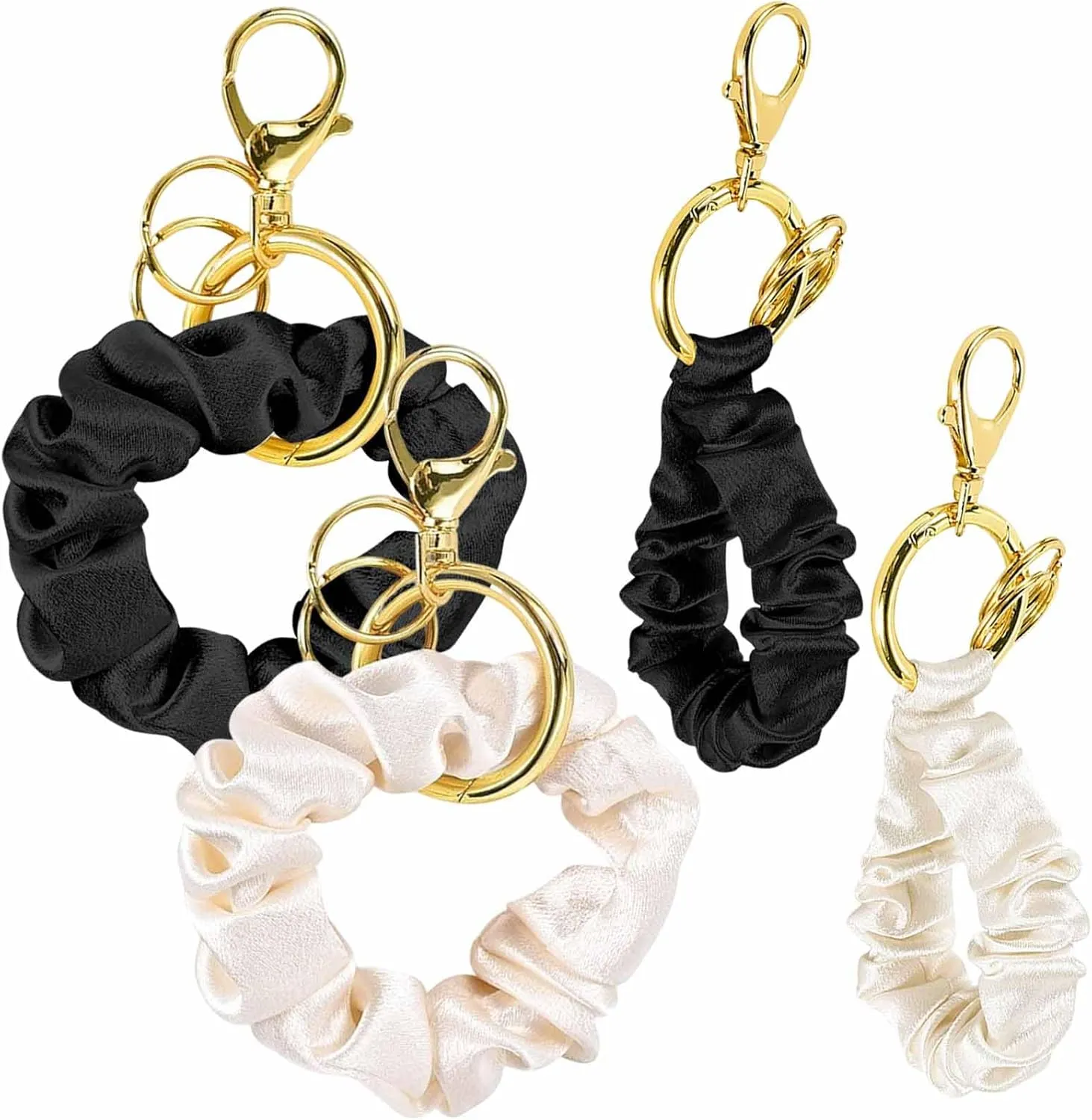 4 PCS Scrunchie Keychain Wristlet Cute Wrist Strap Key Chain Fashion Keyring Elastic Scrunchie Bracelet Multifunctional Keyring Key Storage Accessories for Women Girls (Black, Apricot)