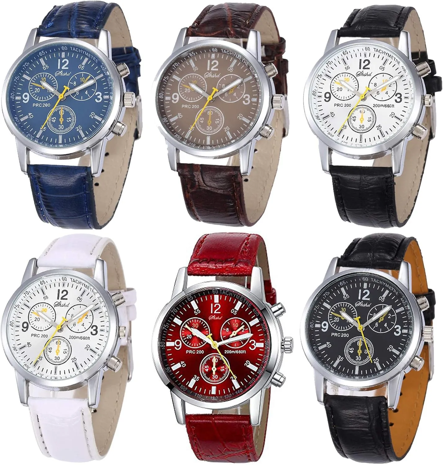 6 Pack Men's Leather Quartz Watch Geneva Casual Dress Wrist Band Watches Wholesale Lots Set Men Watches Pack (6pcs-C005)