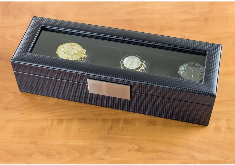 6 Watch Box for Men - Mens Watch Case w Glass Lid  Luxury Mens Watch Box - Watch Holder for Men w Metal Accents & Sturdy Hinges - Modern & Masculine Watch Display Case