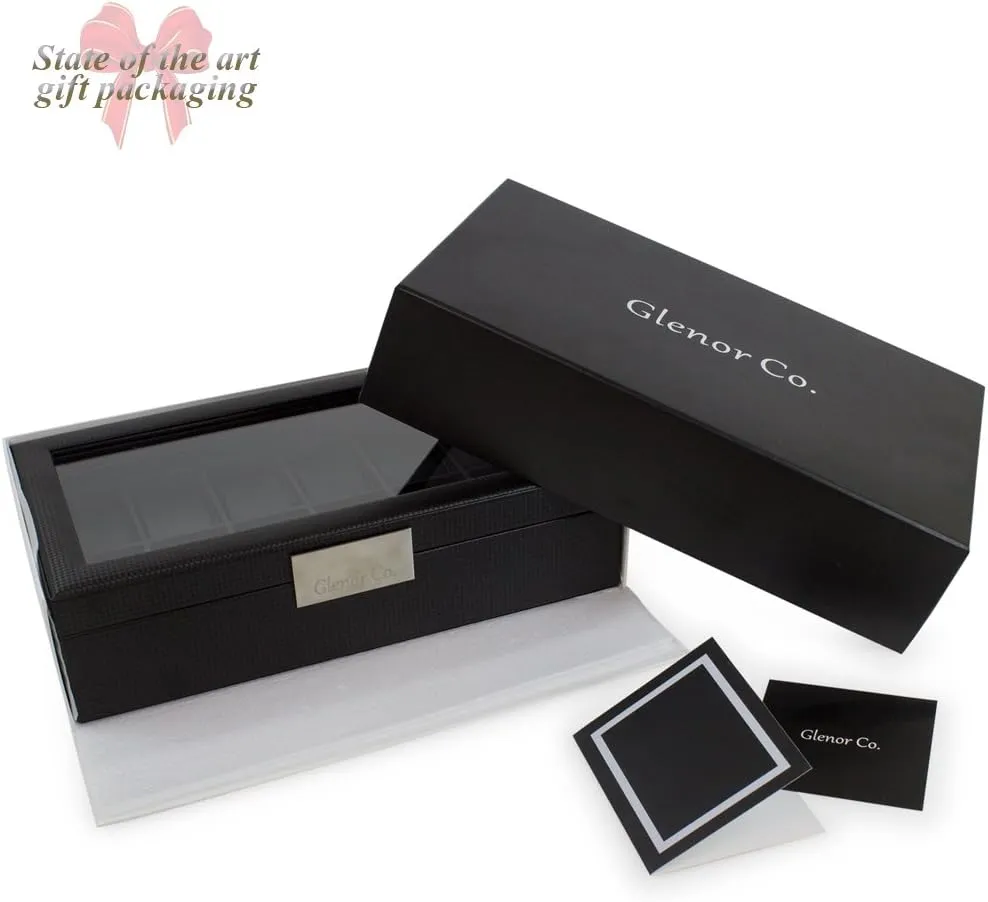 6 Watch Box for Men - Mens Watch Case w Glass Lid  Luxury Mens Watch Box - Watch Holder for Men w Metal Accents & Sturdy Hinges - Modern & Masculine Watch Display Case