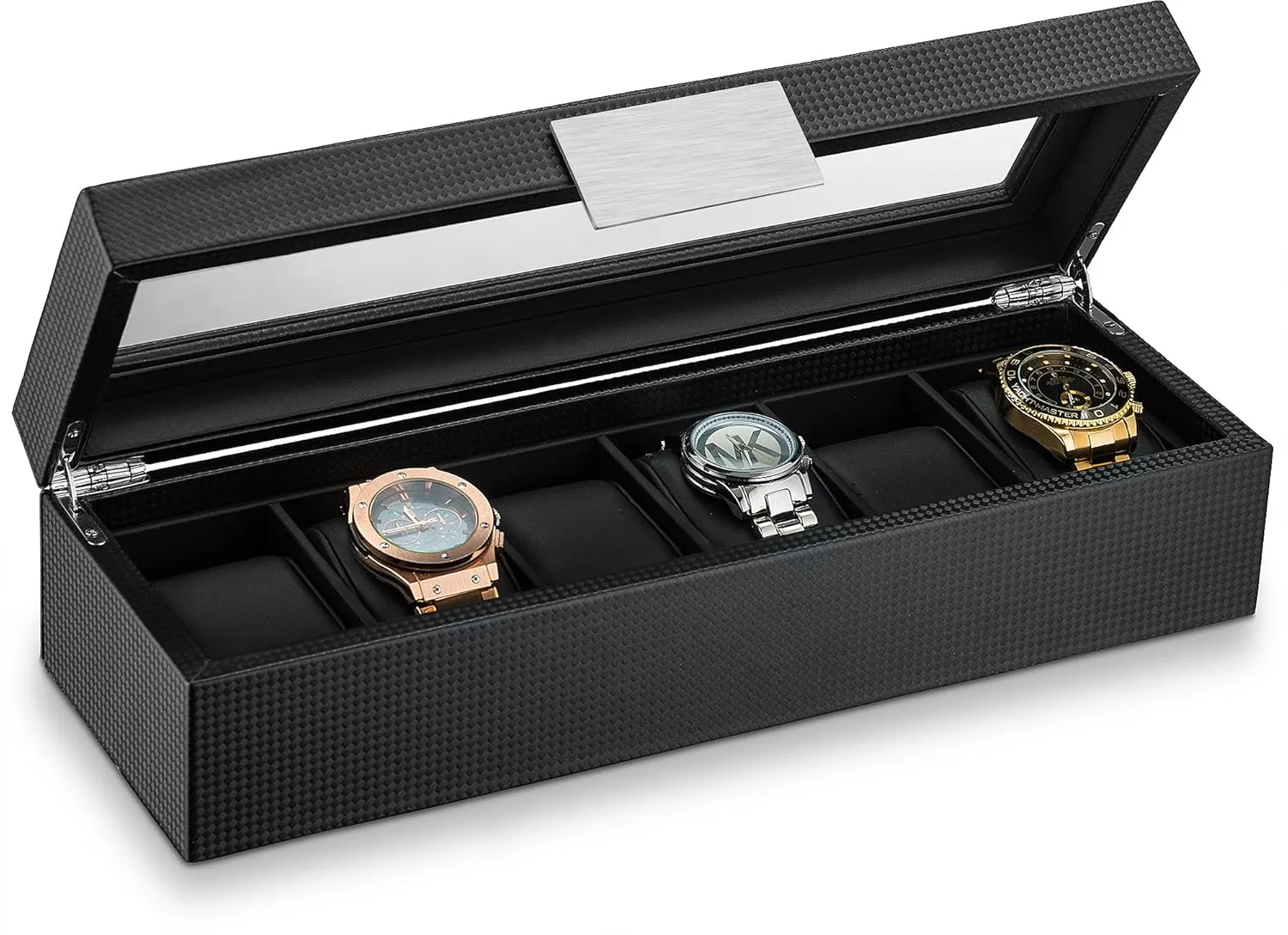6 Watch Box for Men - Mens Watch Case w Glass Lid  Luxury Mens Watch Box - Watch Holder for Men w Metal Accents & Sturdy Hinges - Modern & Masculine Watch Display Case