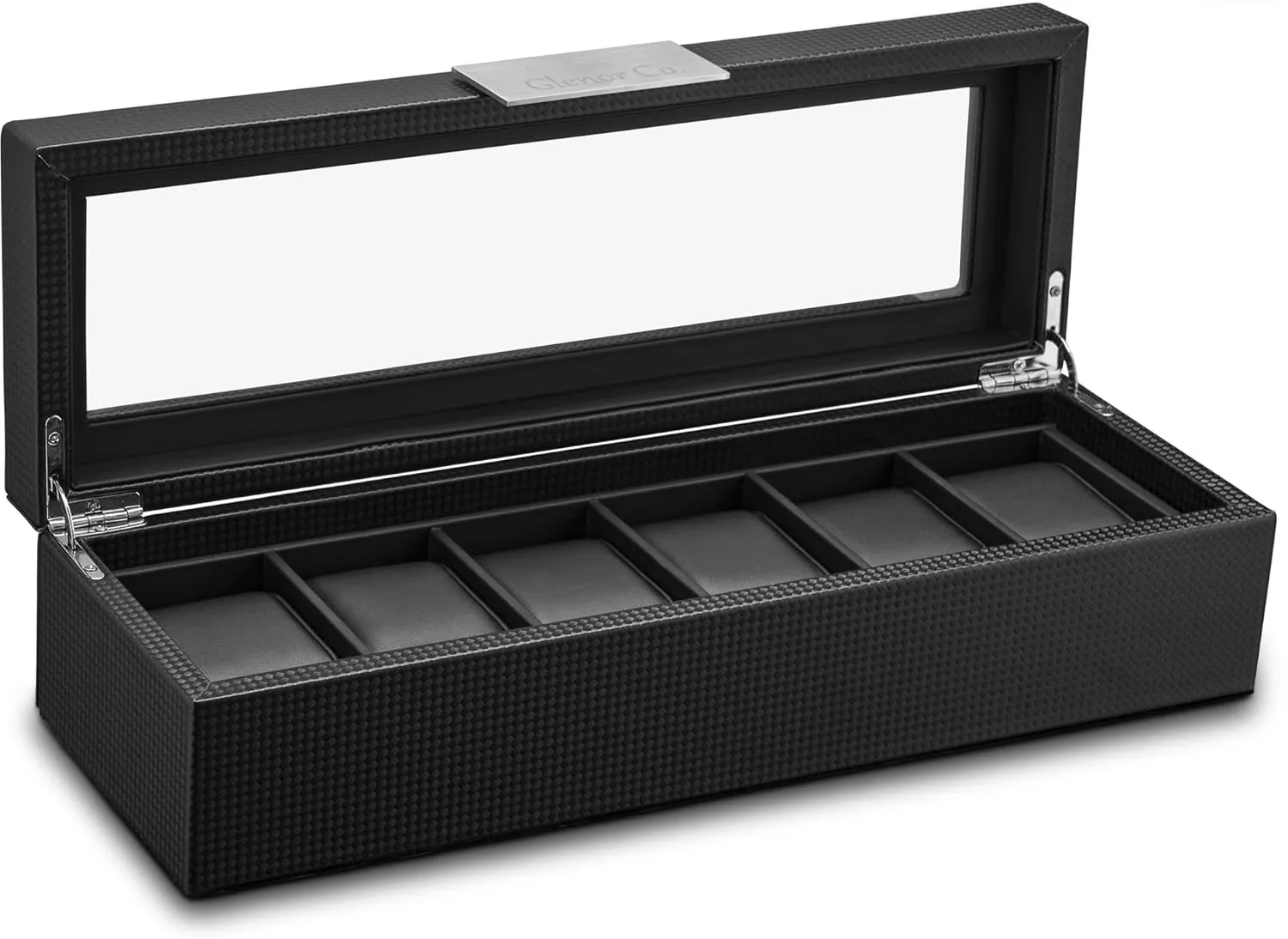 6 Watch Box for Men - Mens Watch Case w Glass Lid  Luxury Mens Watch Box - Watch Holder for Men w Metal Accents & Sturdy Hinges - Modern & Masculine Watch Display Case