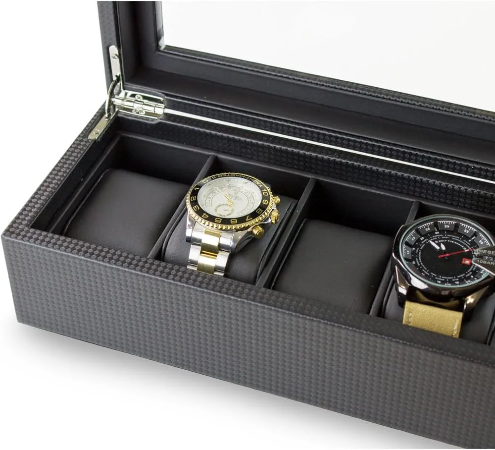 6 Watch Box for Men - Mens Watch Case w Glass Lid  Luxury Mens Watch Box - Watch Holder for Men w Metal Accents & Sturdy Hinges - Modern & Masculine Watch Display Case