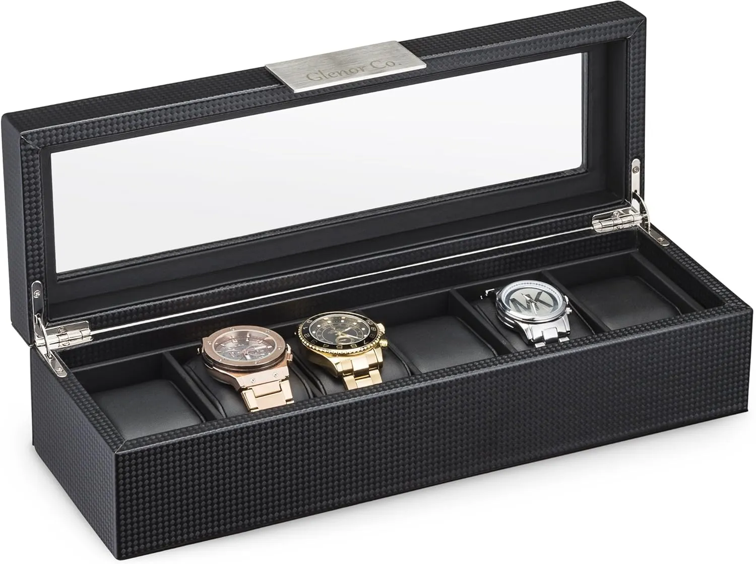 6 Watch Box for Men - Mens Watch Case w Glass Lid  Luxury Mens Watch Box - Watch Holder for Men w Metal Accents & Sturdy Hinges - Modern & Masculine Watch Display Case